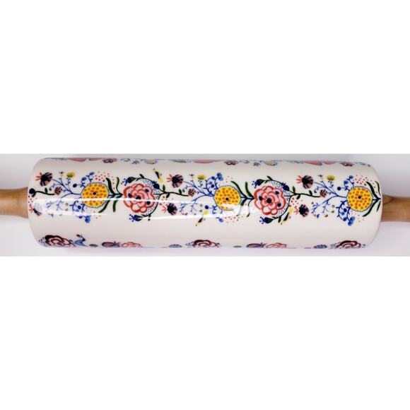 ?Rare ANTHROPOLOGIE Marian Floral 18" Ceramic Rolling Pin w/ Wood Handles in EUC - Picture 5 of 6